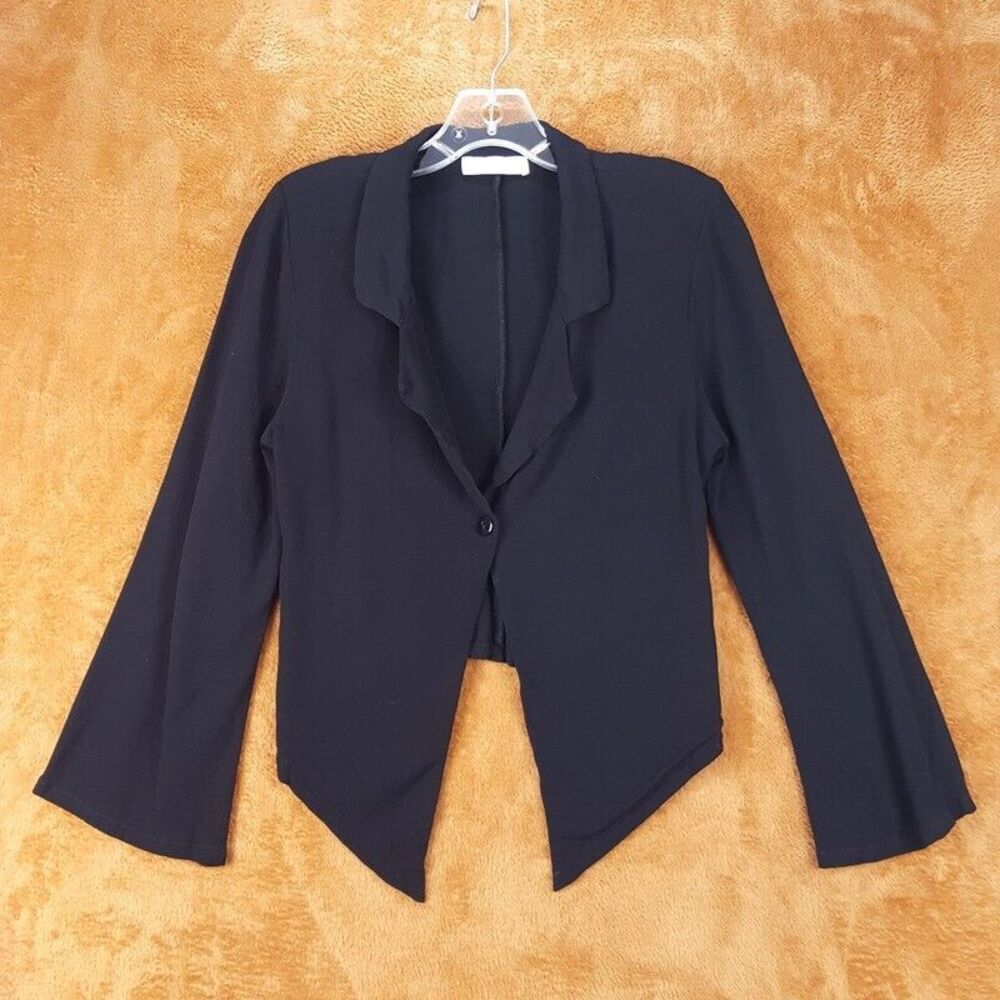 FLYNN SKYE Womens Blazer Medium Black Collared Asymmetrical Wide Sleeve Stretch